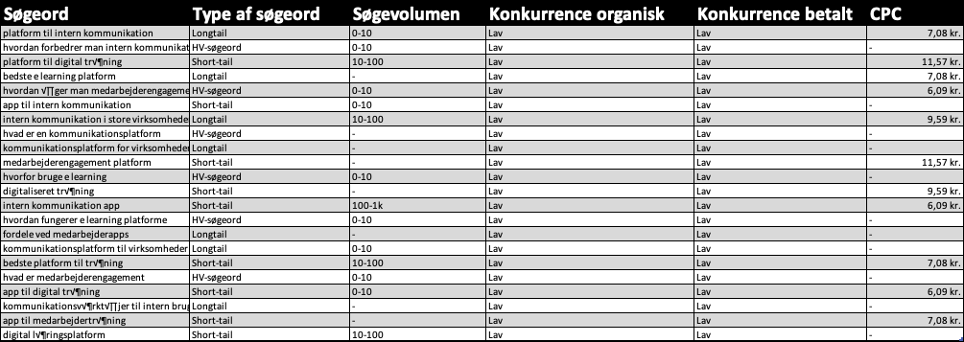 SEO opgave excel seo liste