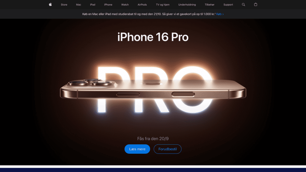 Apple hero sektion hjemmeside