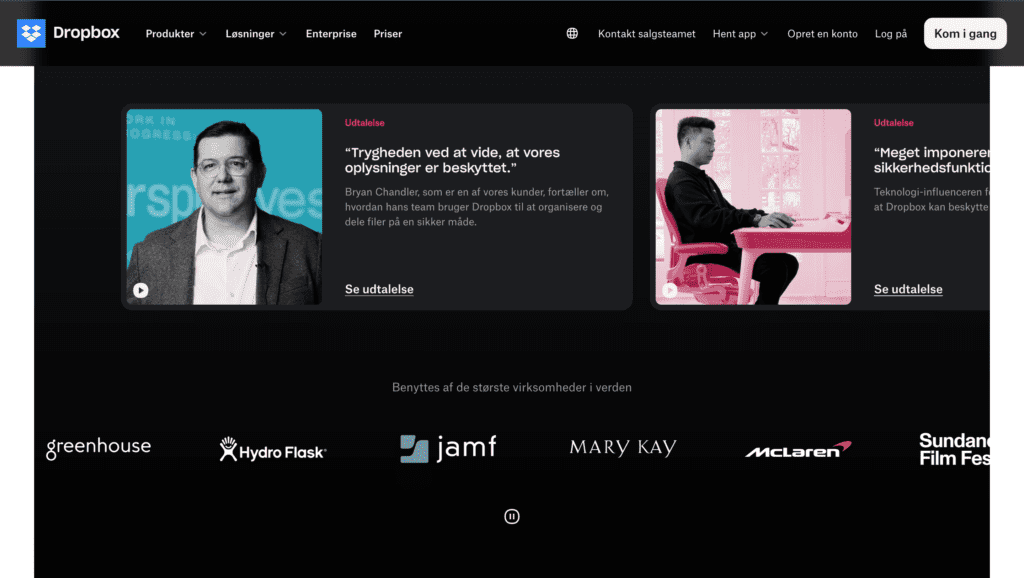Dropbox virksomhedskarrusel hjemmeside