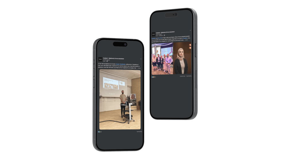 Inbound strategi To smartphones viser LinkedIn opslag fra Zealand Sjællands Erhvervsakademi med fokus på studieliv og uddannelsesaktiviteter.