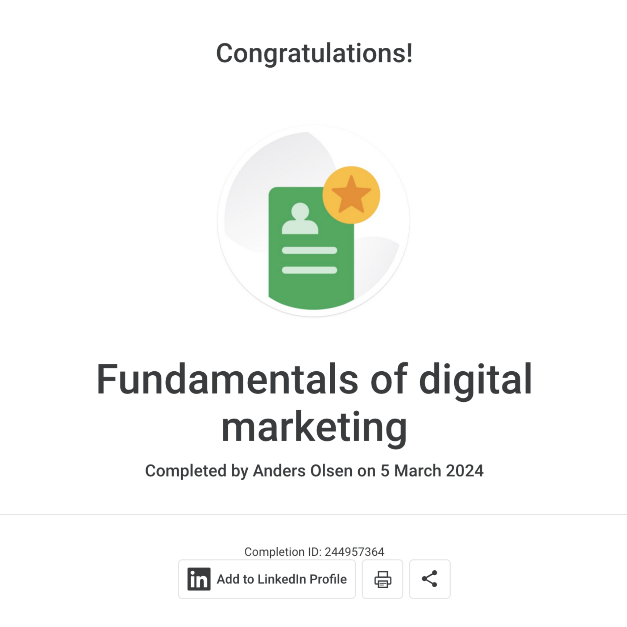 Om mig Fundamentals of digital marketing Certification