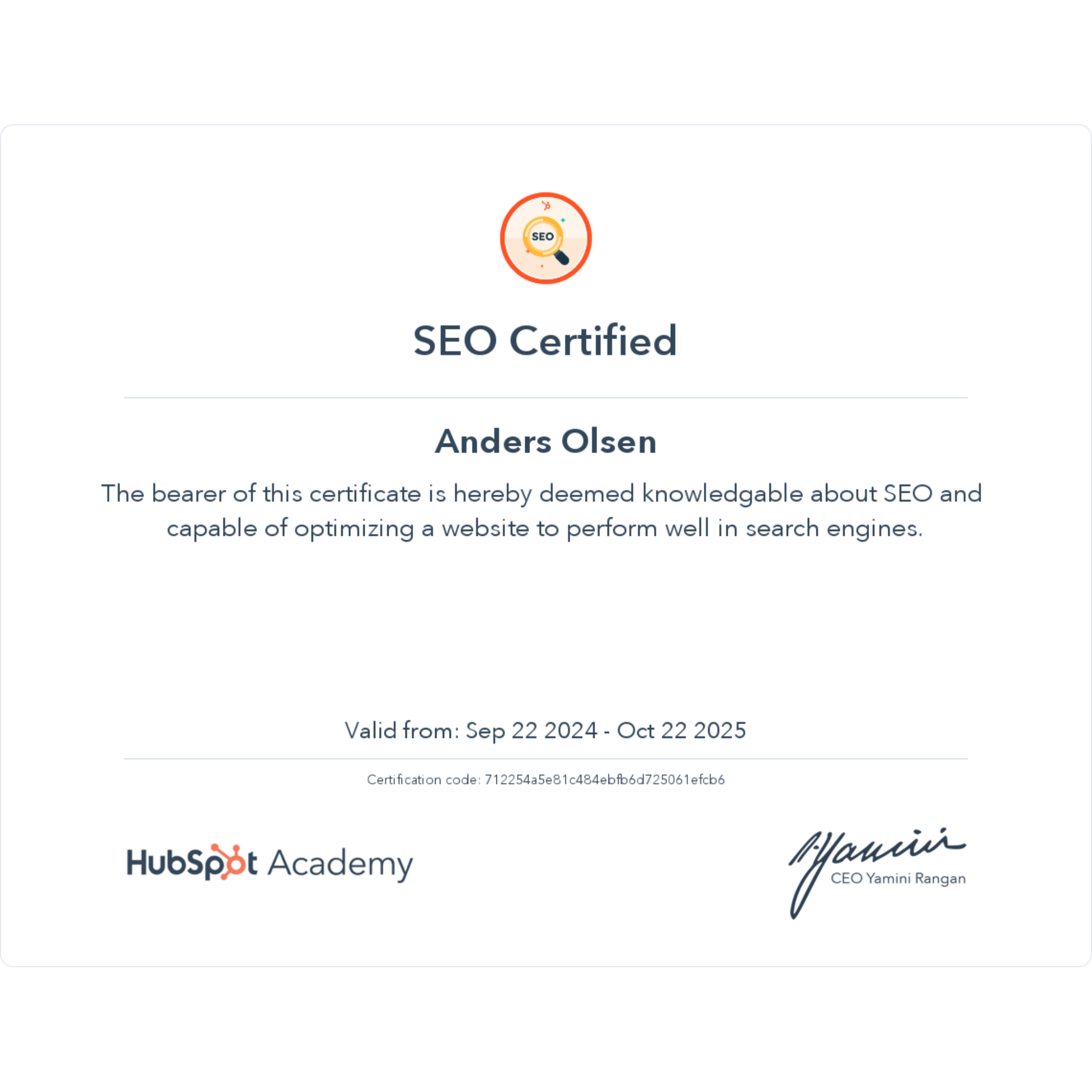 Om migHubSpot SEO Certification