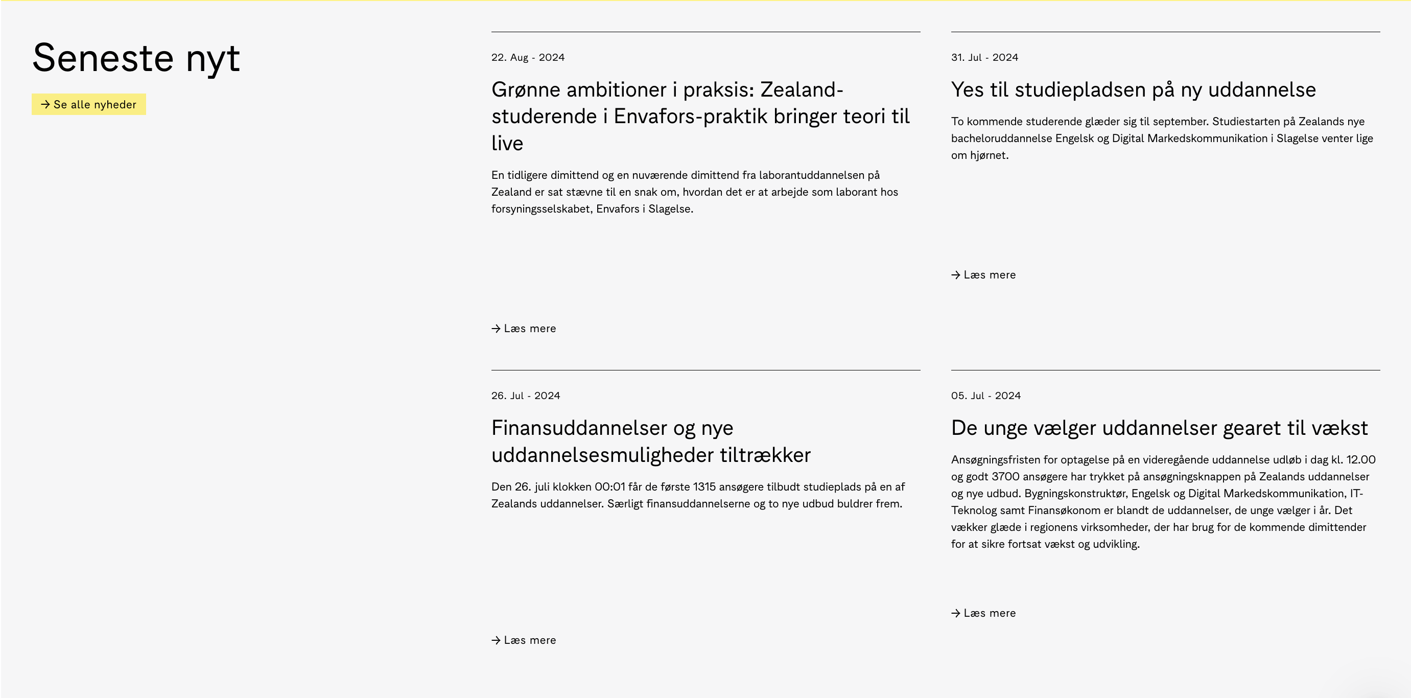 Inbound strategi Nyhedsopdateringer om Zealands uddannelser, herunder grønne ambitioner og nye finansuddannelser.